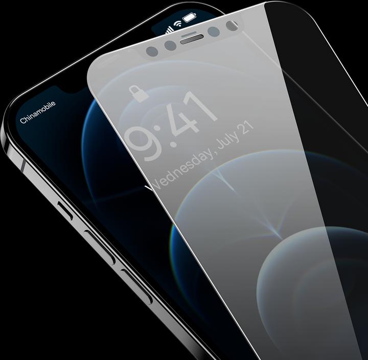 Actual product image Baseus 0.3mm Full-Coverage Privacy Protection Crystal Tempered Glass Screen Protector with Dust Filter for (1 Piece, Apple iPhone 12 Pro Max)