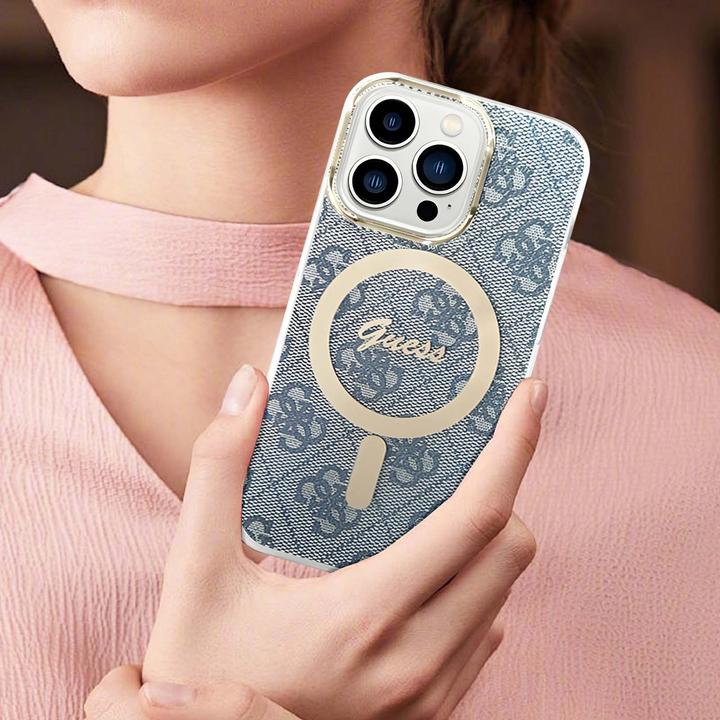 Produktbild Guess Zestaw GUBPP14XH4EACSB Case+ Charger iPhone 14 Pro Max 6,7" niebieski/blue hard case 4G Print (Apple iPhone 14 Pro Max)