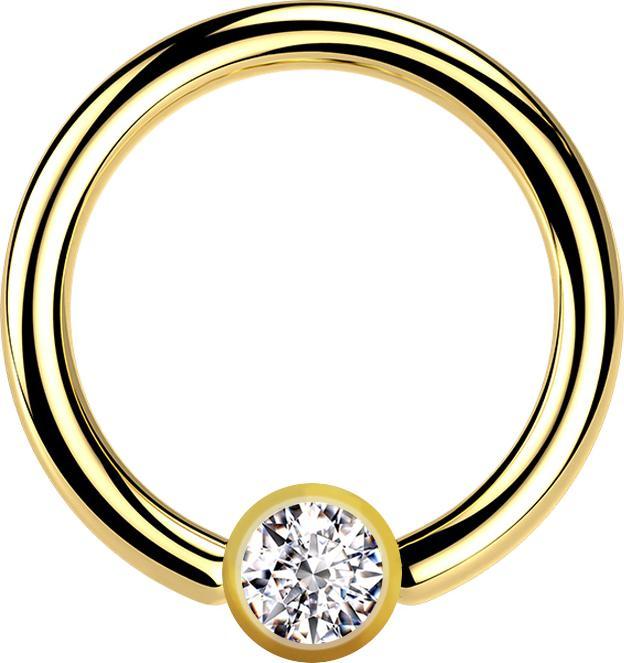 Star Piercing Ball Closure Ring vergoldet mit Kugel Kristall silber (ohne Messing, Chirurgenstahl 316L)