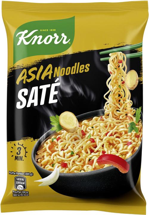 Produktbild Knorr Asia Noodles Saté Beutel, Asiatisch Instant Nudeln Snack, in nur 3 Minuten zubereitet (69 g)