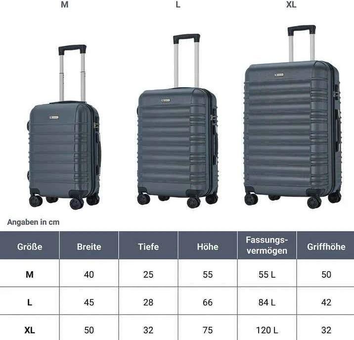 Produktbild Juskys 3-teilgies Hartschalen-Kofferset (120 l, M (50 - 90l), L (90 - 115l))