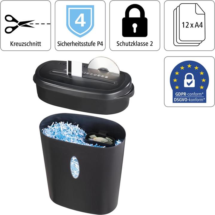 Produktbild Hama Aktenvernichter Home X12CD Streifenschnitt 4 x 40 mm 21 l Blattanzahl (max.): 13 Sicherheitsstufe (Streifenschnitt)