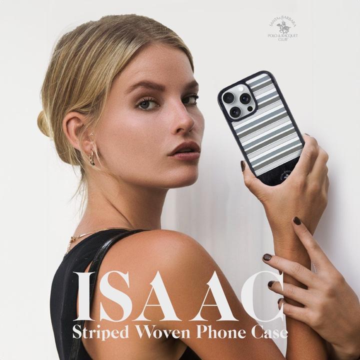 Produktbild Santa Barbara iPhone 16 Pro - Polo Isaac - Premium Sommer-Etui mit Stoffdesign, Streifenmuster, Grau (Apple iPhone 16 Pro)
