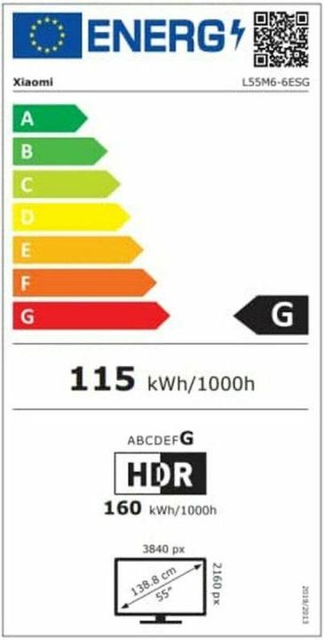 Etichetta energetica Xiaomi Q1E 55 (55", QLED, 4K, 2022)