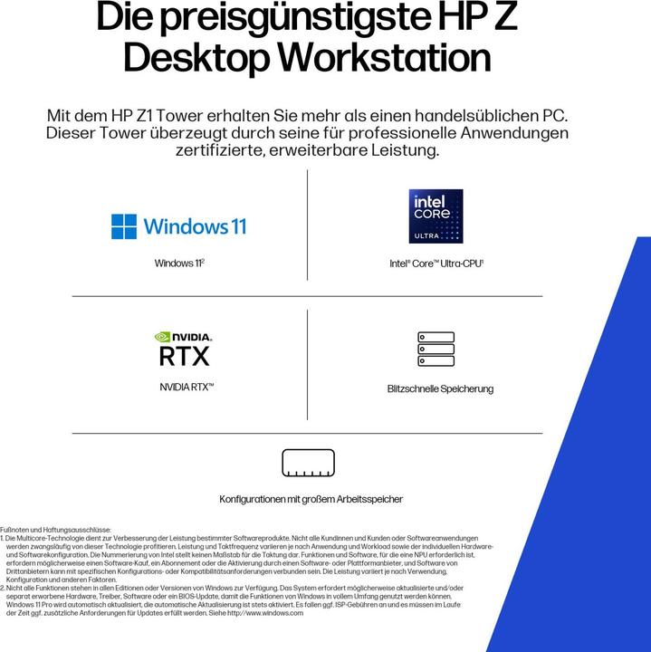Actual product image HP Z1 G1i Intel Core Ultra 7 265 32GB 1TB/SSD W11P 1J Gar (DE) (Intel Core Ultra 7 265, 32 GB, 1000 GB)