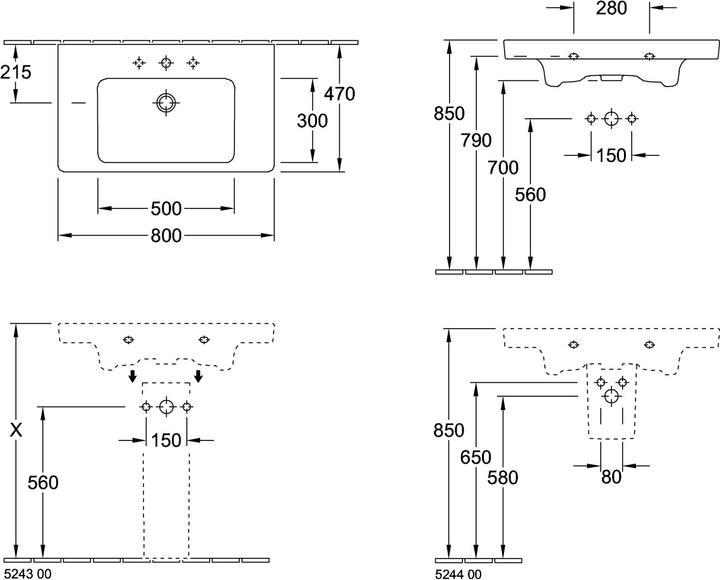 Produktbild Villeroy & Boch Schrankwaschtisch Subway 2.0 80 cm wei 71758001 (470 mm, 800 mm)