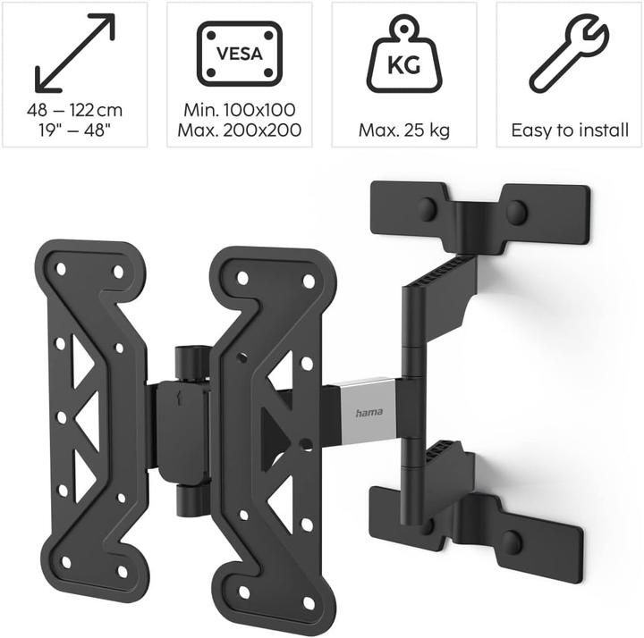 Produktbild Hama TV-Wandhalterung, schwenkbar, neigbar, extra flach, 122 cm (48") bis 25 kg (Wand, 48", 25 kg)