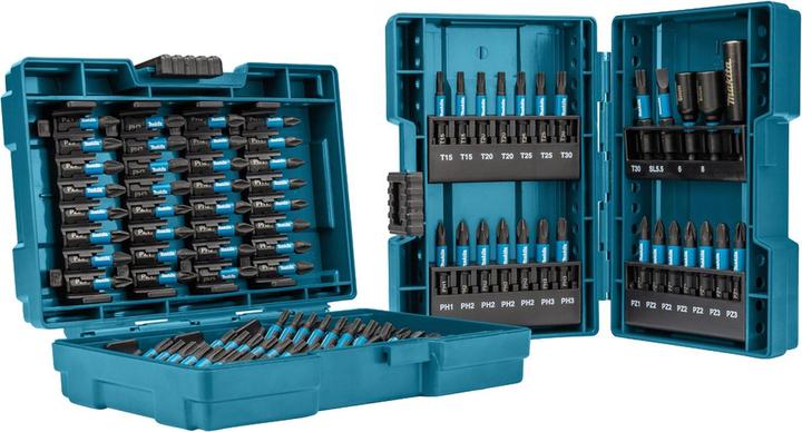 Makita Slagbitset 25/50 mm, 90 stuks. (Phillips kruis PH M2, Phillips kruis PH M3, Kruis Pozidriv PZ M2, Kruis Pozidriv PZ M3, Zeskantbus TX M20, Zeskantbus TX M30)