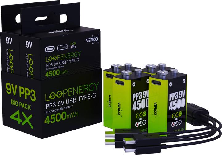 Produktbild Verico Li-Ion-Akku Loop Energy 9 V- Block, 4er Pack (4 Stk., 9V Block)