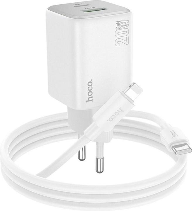 Produktbild Hoco Adapter charger USB A + Type C + cable Type C to Lightning PD QC 3A 20W N41 white (20 W)