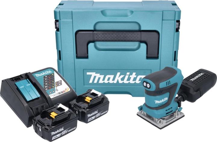 Produktbild Makita DBO 484 RFJ Akku Schwingschleifer 18 V 112 x 102 mm + 2x Akku 3,0 Ah + Ladegerät + Makpac (Schwingschleifer, 210 W)