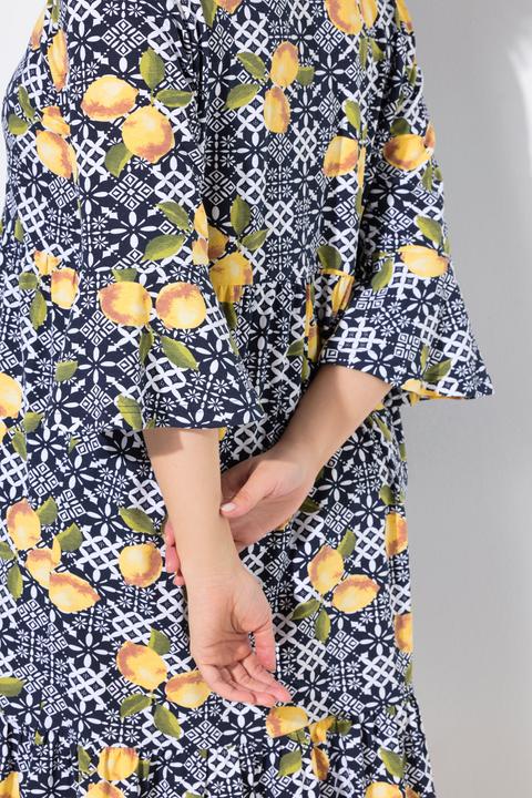 Produktbild Ulla Popken Jerseykleid, A-Linie, Tunika-Ausschnitt, 3/4-Arm (56)