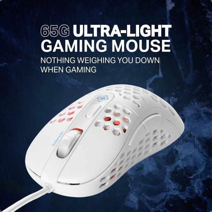 Produktbild Deltaco GAMING White LINE 65g Gewicht, 400-6400 DPI, 1000 Hz, weiss (Kabelgebunden)