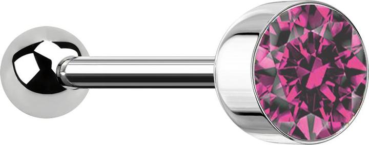 Star Piercing Barbell silber mit Kugel und Kugelzylinder Kristall pink (ohne Messing, Chirurgenstahl 316L)
