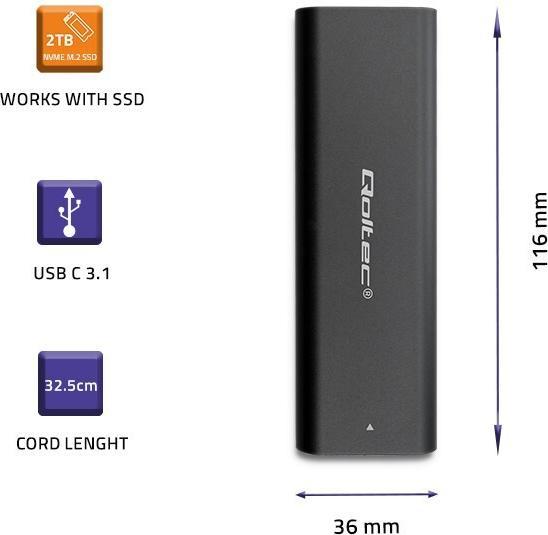 Productafbeelding Qoltec Obudowa | kieszeń do dyskówM.2 SATA SSD | NVME | USB type C (M.2 2230)