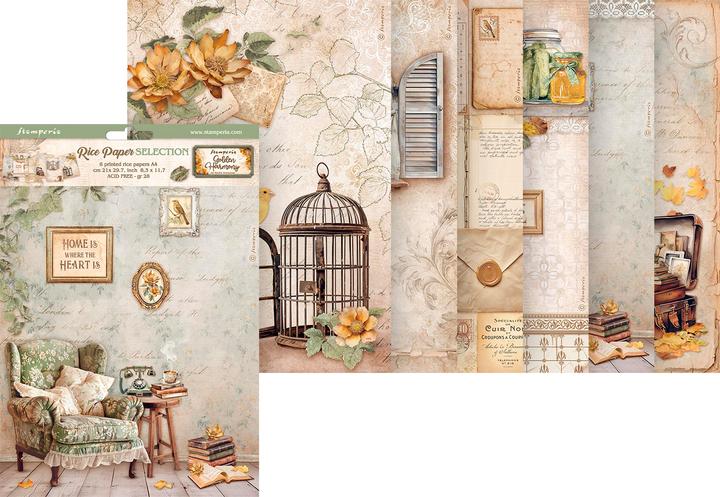 Actual product image Stamperia Golden Harmony" motif straw silk range, DIN A4, set of 6 (6 x)