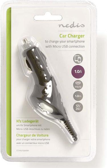 Actual product image Nedis CarCharger 12V-24V 1.0Ah Spiral Cable black