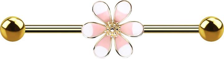 Star Piercing Barbell 14k vergoldet zweifarbige Blume pink (Chirurgenstahl 316L, Messing)