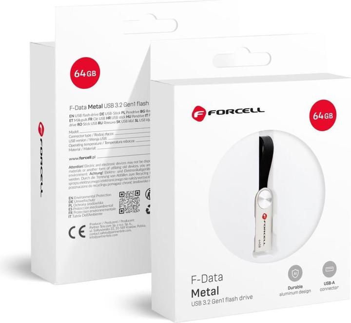 Produktbild Forcell Memory cards F-DATA pendrive Metal 64GB USB3.2 Gen 1 (USB A) silver (64 GB, USB-A)