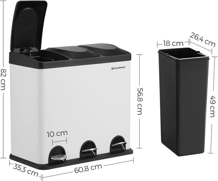 Image du produit Songmics Poubelle 54 litres, blanc-noir (54 l)