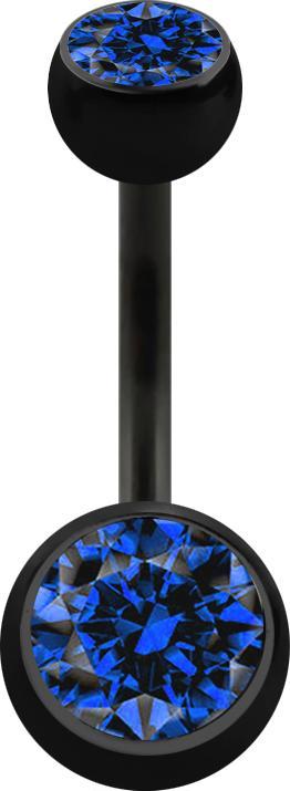 Produktbild Star Piercing Banane schwarz mit zwei Kugeln Kristall dunkelblau (Chirurgenstahl 316L, ohne Messing)