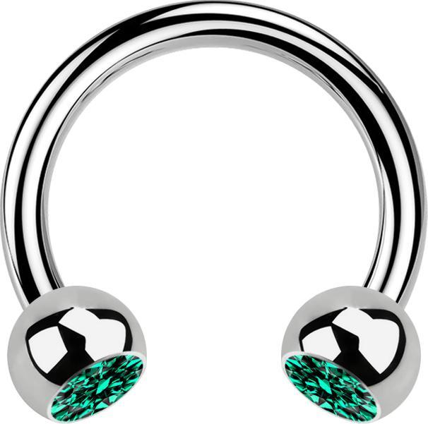 Actual product image Star Piercing Micro Circular Barbell silver with two turquoise crystal balls (Titanium G23, without brass)