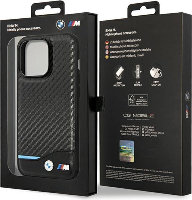 Actual product image BMW Case BMHCP13X22NBCK iPhone 13 Pro Max 6.7" czarny/black hardcase Leather Carbon (Apple iPhone 13 Pro Max)