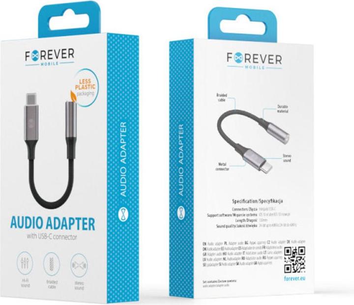 Produktbild Forever Adapter Audio AJC-01 Klinke 3,5 mm - USB-C schwarz (3.5mm Klinke, USB Typ C)