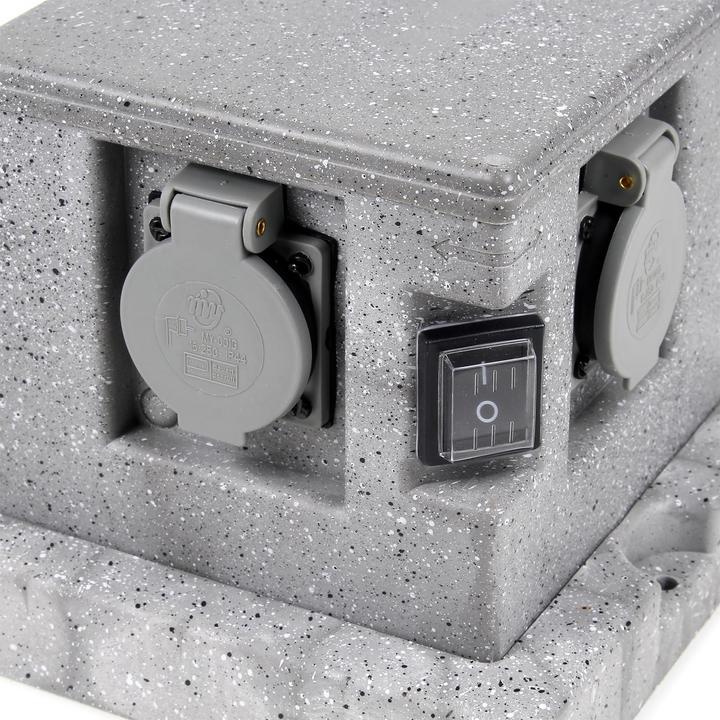 Produktbild Wiltec Gartensteckdose 4fach Aussensteckdose Schalter IP44 Granitoptik Steckdosenstein
