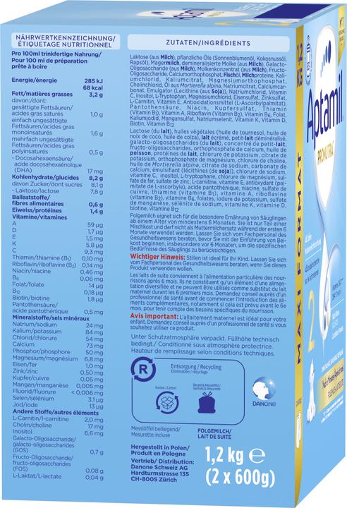 Nährwerte und Zutaten Aptamil Pronutra 2 (1200 g, ab 6 Monaten)