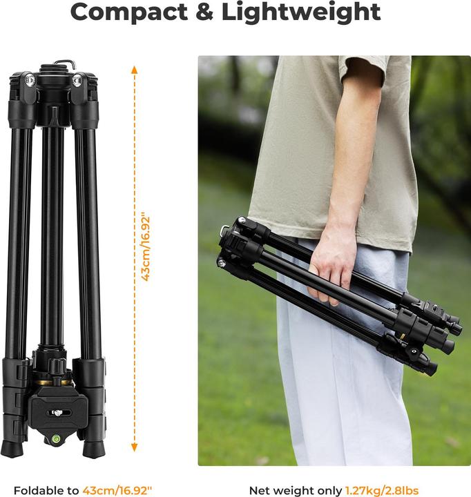 Image du produit K&F Concept K234A3+BH-36L +Clip pour téléphone portable Trépied en alliage d'aluminium et de magnésium (Métal)