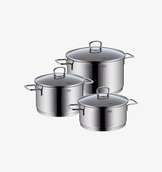 Immagine prodotto Silit Set di pentole per la cottura a induzione 5 pezzi con coperchio in vetro Allicante in acciaio inox (24 cm, Set di pentole e padelle da cucina, Acciaio inossidabile)