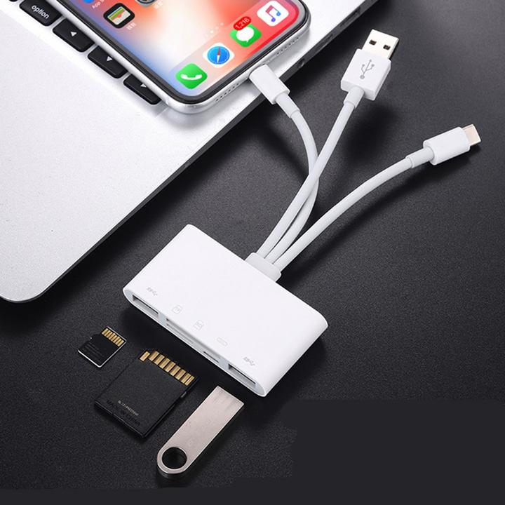 Image du produit Apfelkiste Lecteur de carte Lightning vers SD/MicroSD & adaptateur de charge pour Apple (Lightning, MicroDot, USB Type C, USB-A)