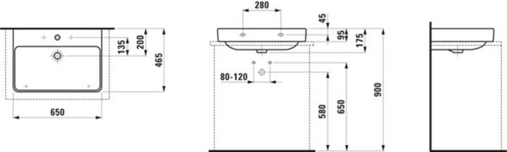 Produktbild Laufen Aufsatzwaschtisch PRO S 650x465mm m Überlauf ohne Hahnloch weiss (465 mm, 650 mm)