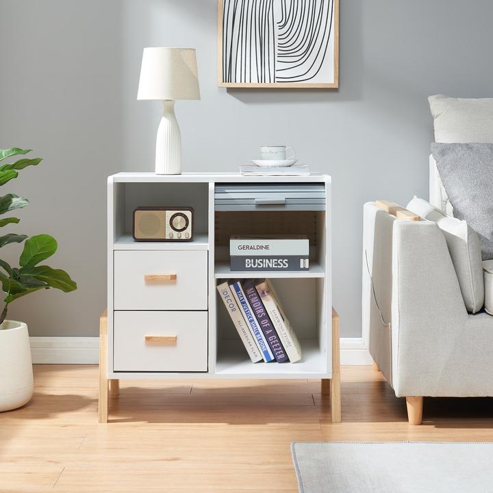 Produktbild En.Casa Sideboard Kvaefjord 66x60x40 cm mit einer Jalousietür Weiss/Grau