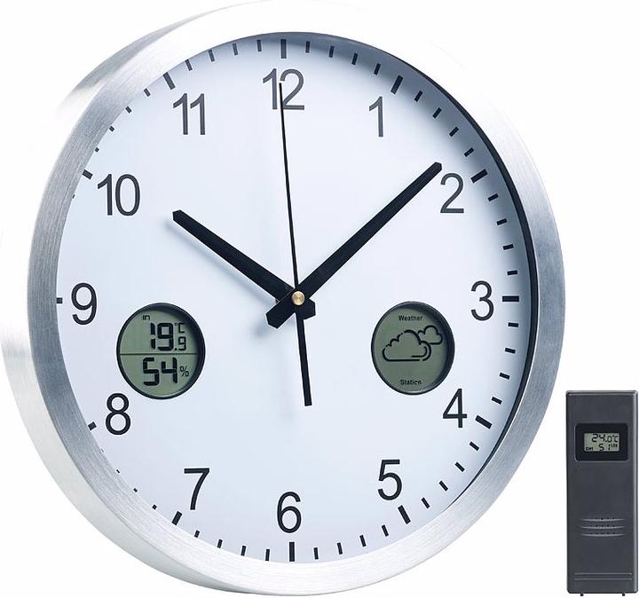 Produktbild St. Leonhard Funk-Wanduhr mit digitaler Wetterstation und Funk-Aussensensor (30 cm)