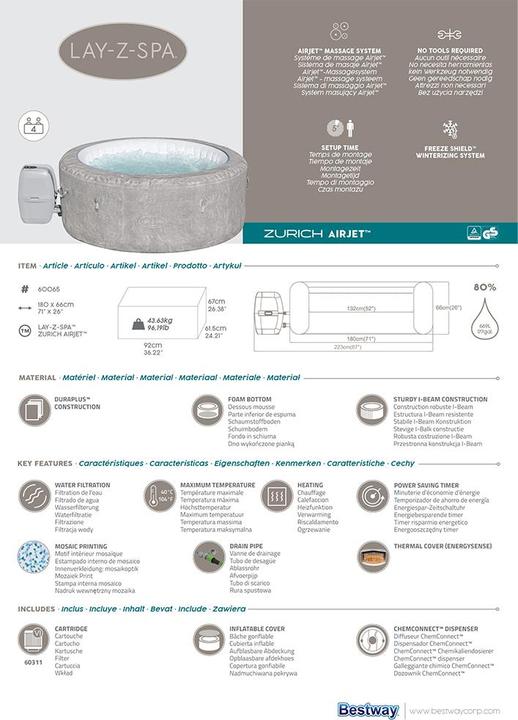 Produktbild Bestway Lay-Z-Spa Zürich (4 Pers.)