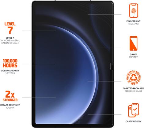Actual product image Eiger Privacy Sichtschutz-Glas Standard Fit Mountain Glass Tablet Black (1 Piece, Galaxy Tab S8+, Galaxy Tab S9+, Galaxy Tab S9 FE+, Galaxy Tab S10+)
