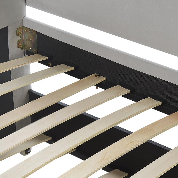 Actual product image Beliani Daybed extendable velvet fabric light grey slatted frame 90 x 200 cm TROYES (90 x 200 cm)