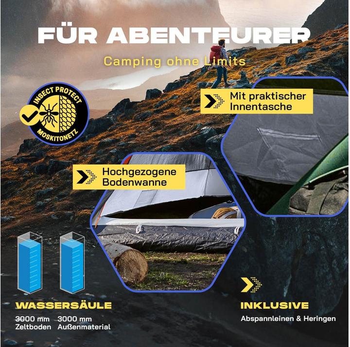 Produktbild Where Tomorrow Kuppelzelt 3 Personen - Grau, Anzahl Personen: 3 (Kuppelzelt, 3.80 kg, 3 Personen)