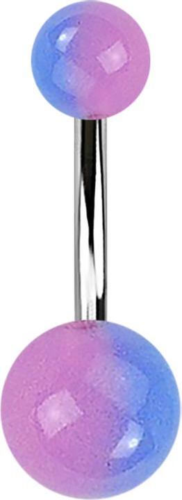 Star Piercing Banane silber mit zwei Kugeln zweifarbig violett "Glow" (Acryl, Chirurgenstahl 316L, ohne Messing)