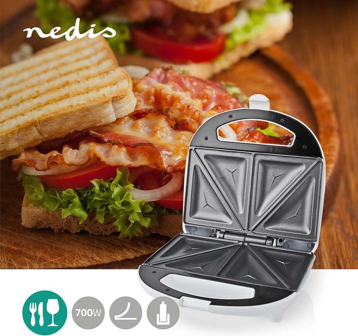 Produktbild Nedis KASM110FWT Sandwichmaker 700 W 20.5 x 12 cm Automatischer Temperaturkontrolle ABS (EU-Stecker)