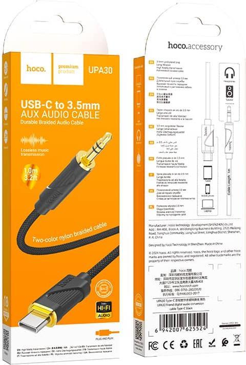 Produktbild Hoco UPA30 Digital Audio / AUX Umwandlungskabel auf Typ-C, Schwarz (1 m)