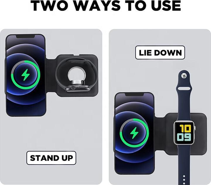Produktbild PhoneLook Faltbare 15W Wireless Charger 3 in 1 Ladegerät für iPhone, AirPods & Apple Watch (15 W)