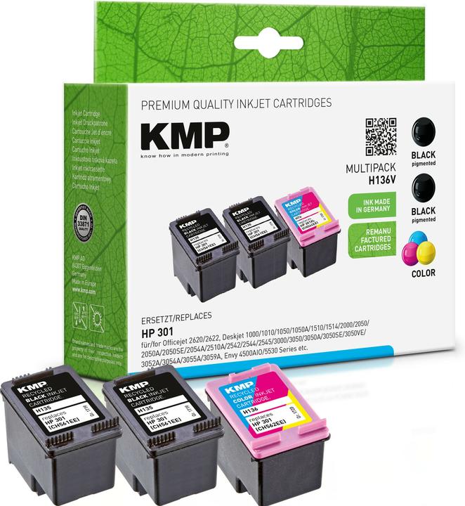 Image du produit KMP 3 H136V cartouches d'encre noire, couleur pour remplacer HP 301 E5Y87EE