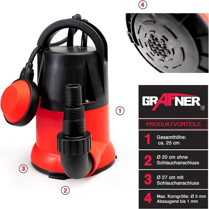 Produktbild Grafner Flachsaugerpumpe 400 Watt 7000 l/h Tauchpumpe Poolpumpe Entwässerungspumpe