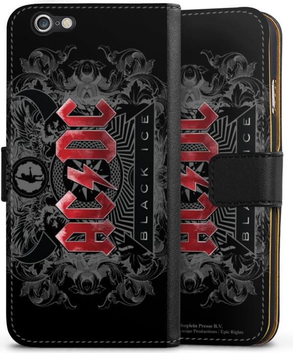 Produktbild DeinDesign Tasche für Apple iPhone 6 Handy Flip Case Wallet Cover Handytasche Leder ACDC Black Ice Fanartikel (Apple iPhone 6)