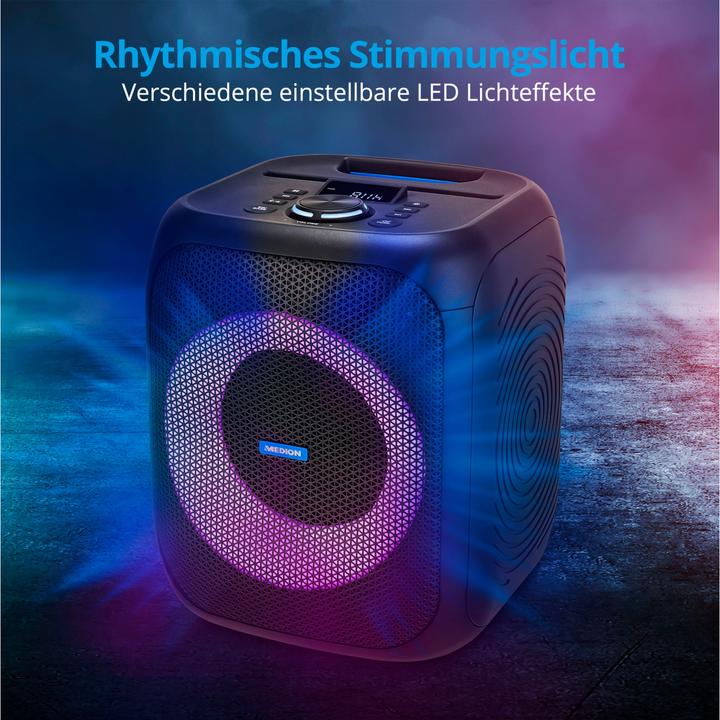 Produktbild Medion LIFE® S61991 Partylautsprecher, tragbares Bluetooth®-Soundsystem. Bluetooth® 5.0 für kabellose Musik (3 h, Akkubetrieb, Netzbetrieb)