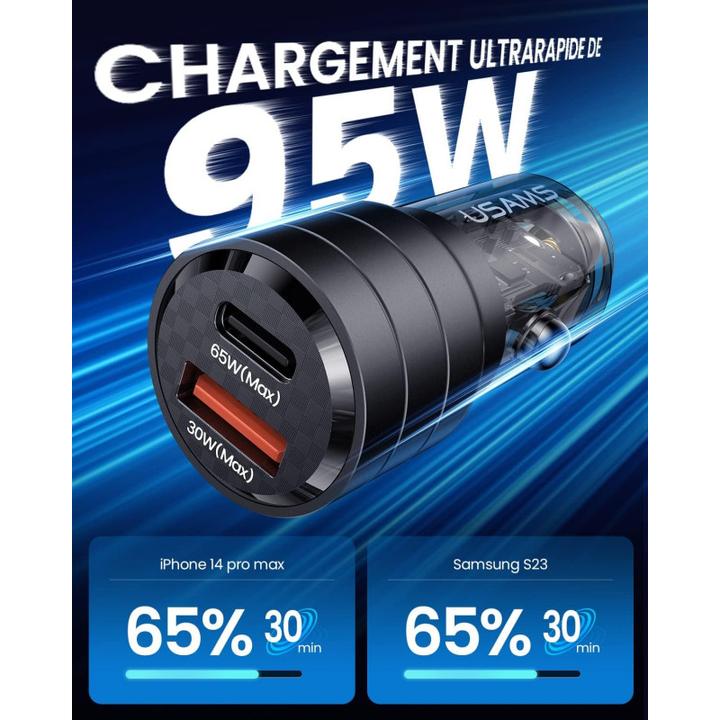 Produktbild Usams Ład. sam. C36 USB+USB-C 95W Fast Charge czarny/black CC176CC01 (US-CC176)