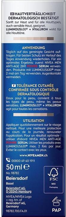 Nutritional values and ingredients NIVEA MEN Men Anti-Age Power (50 ml, 24h cream, SPF 30)